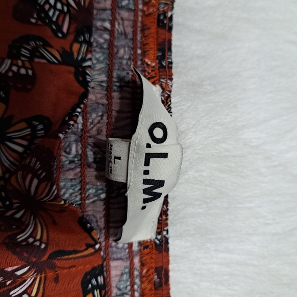 O.L.M. Ladies Puffy Sleeves Orange/Brown Butterfly Pattern Crop Corset Top - Picture 6 of 10